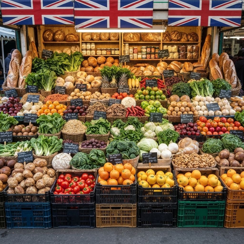 Diverse whole foods representing population dietary patterns